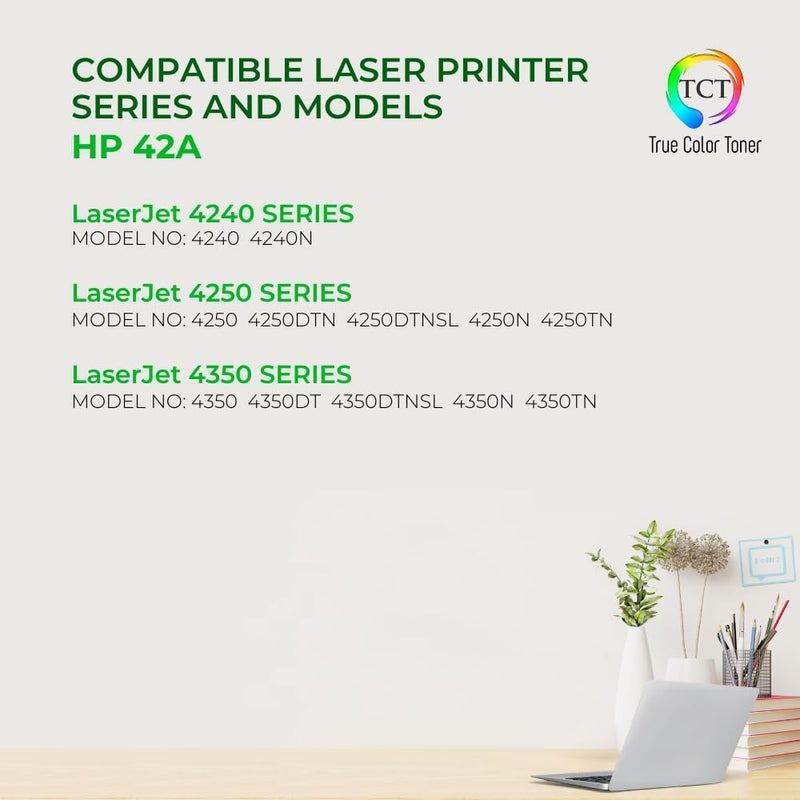TCT 42A Toner Cartridge - Premium Compatible Replacement for HP 42A Q5942A Black Works with HP LaserJet 4240 4240N 4250 4250DTN 4250N 4250TN 4350 4350DTN 4350N Printers (10,000 Pages) - Image 2